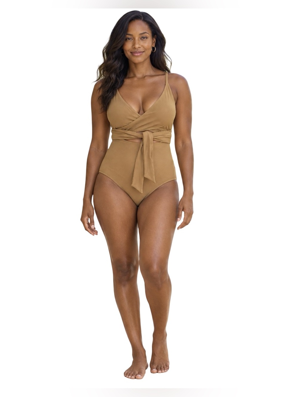 NWT Aerie Piqué Wrap Full Coverage One Piece Swimsuit Raw Sienna Medium